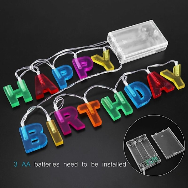 Batteridrivna LED-lysslingor med texten \"Happy Birthday\" för jul, födelsedag, fest, 2m (Flerfärgad)