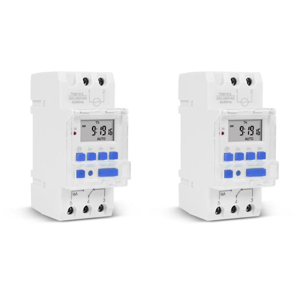 2 st TM919A-2 Programmerbara Digitala Tidfördröjningsrelä Timerkontroll AC 220V 16A DIN-skena
