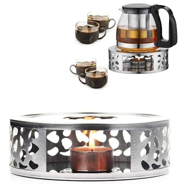 3X Tevarmare i rostfritt stål Kaffevarmare med ljushållare ihålig Tevarmare Snidad design Kaffevarmare