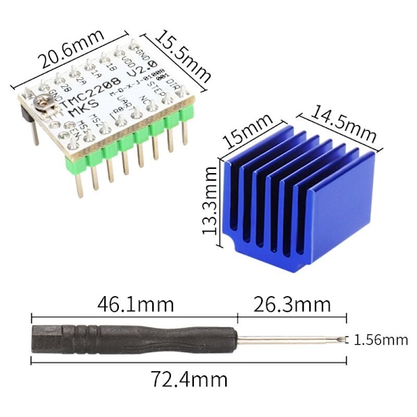 3D-skrivertilbehør TMC2208 V2.0 Stepper Motor Driver Lydløs 256 Underdeling Toppstrøm 2A