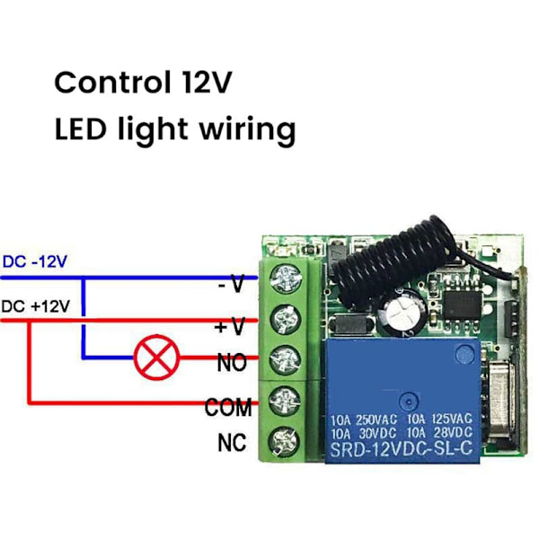 RF 433MHz Trådløs Brytermottaker DC 12V Enkelt Relé Mottakermodul med Universell Trådløs Fjernkontroll 2 stk