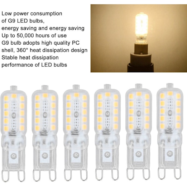 Rubberskin G9 LED Dæmpbar Varmt Hvid G9 LED Pære 5W Halogen Lys G9 LED Lampe 360° Bred Stråle Vinkel 22 2835 SMD, 6stk