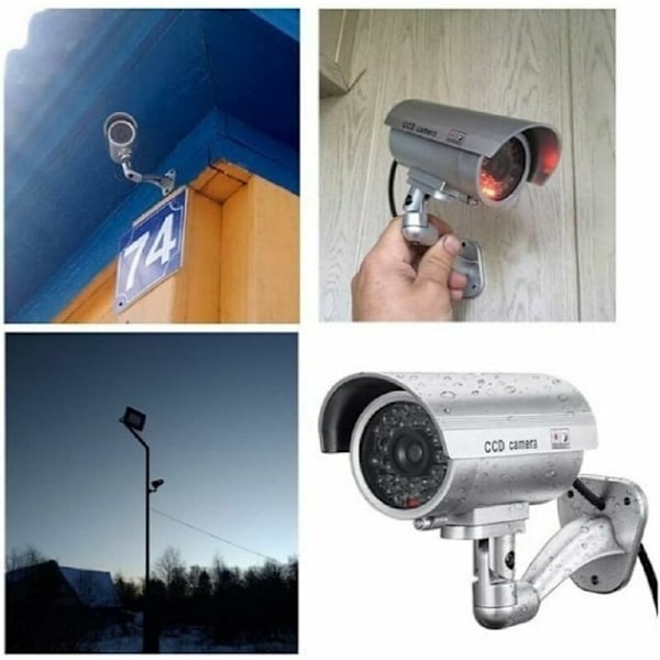 Dummykamera 2-pack, Falska Utomhuskameror för Inomhus- eller Utomhusbruk, med Kulform och Blinkande LED, RTGPT (Silver)