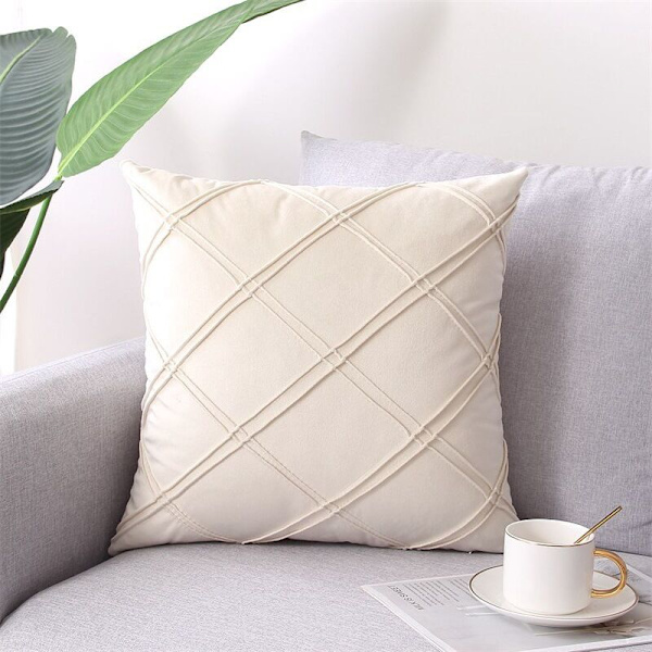 Putetrekk 4 stk Geometrisk Tredimensjonal Fløyel Putetrekk 45 x 45 cm Hjem Sofa Soverom Bil Dekorativ (Hvit)