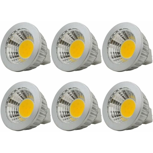 6 kpl, MR16/GU5.3 COB LED -lamppu, 3W / 210lm, DC 12V, Lämmin valkoinen 2700K, Vastaa 20W halogeenilamppua, ø50x52, 90° Valokeila [Energialuokka A+