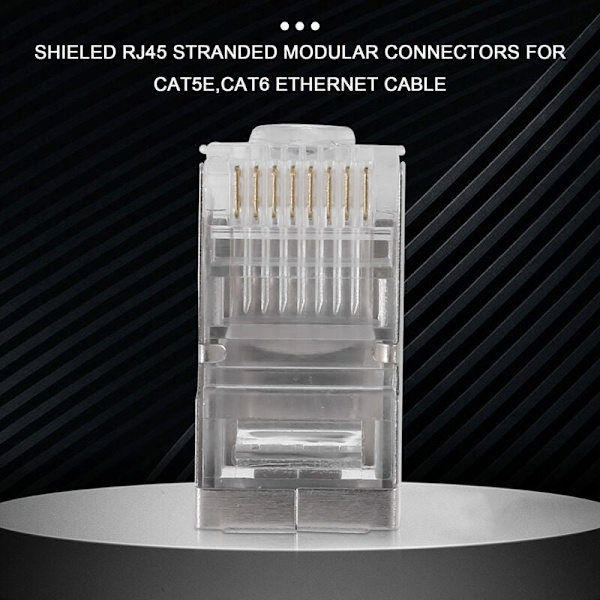 Skjermet RJ45-kontakt for CAT5E, CAT6 Ethernet-kabel STP 8P8C-kontakt LAN-kabelskjermingskontakt 100 stykker