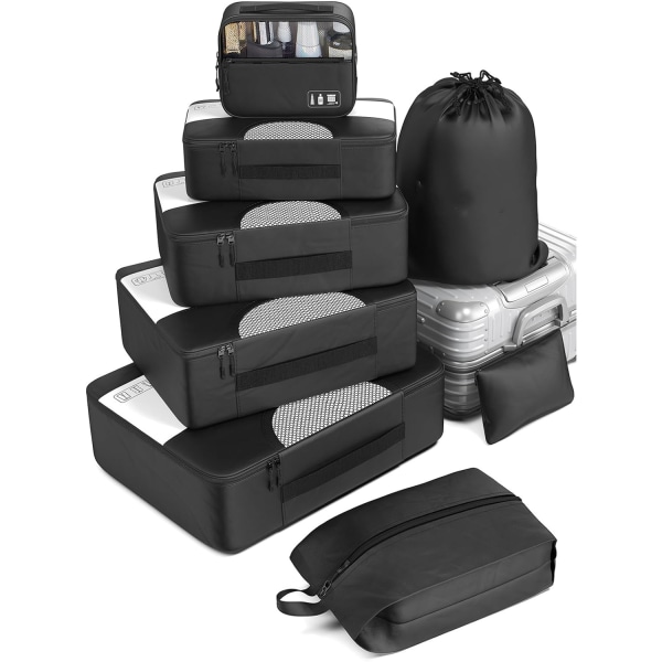Veco 8-delt bagagebokssæt, håndbagage, rejsebehov, bagageopbevaringssæt, egnet rejsetilbehør, 4 størrelser (ekstra stor, stor, medium,
