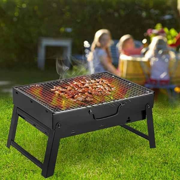 Kullgrill, Bærbar Kullgrill i Tre, Foldbar, Egnet for Utendørs Camping Grill, Strandgrill 43X30X24cm