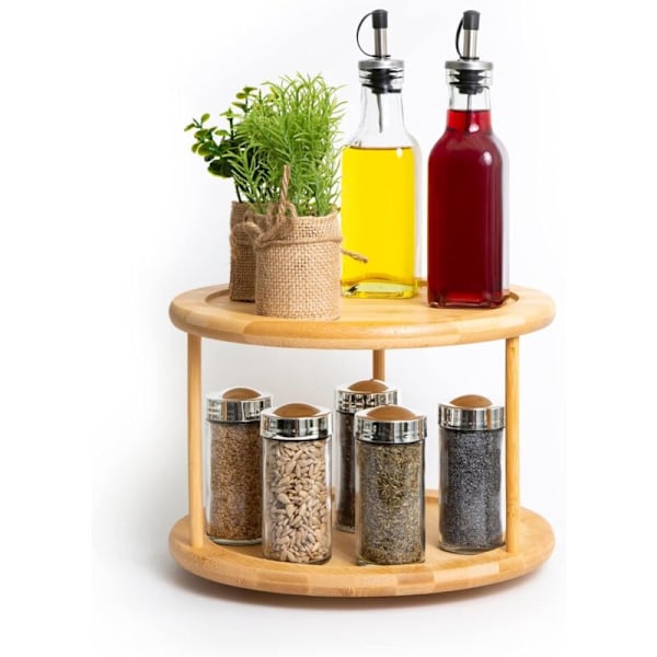 Kjøkkenkrydderoppbevaring 2-trinns krydderstativ og flerbruks krydderstativ i tre for kjøkken, bad og stue - Krydderoppbevaring 18x25cm