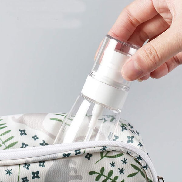 Reseförpackningar med sprayflaskor, set med 5 fina dimsprayflaskor, tomma luftfria sprayflaskor för makeup, klara påfyllningsbara resebehållare för kosmetika