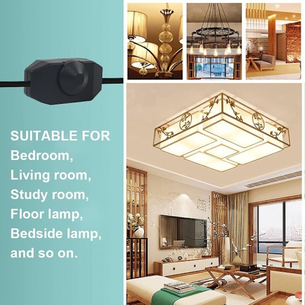 1A 220Vac Design Dimmbar LED-Dimmer (Rotasjonsdimmer) LED-Dimmbar, På/Av, 110-220V, In-Line Bryter, Svart