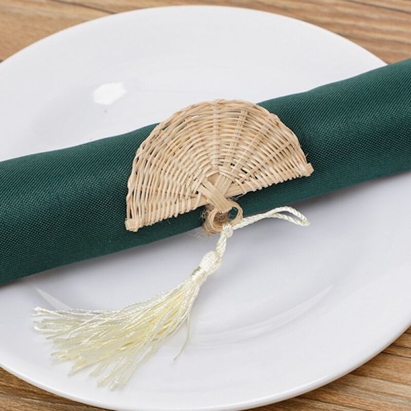 6 stk Simulert Rattan Serviett Spenne Occident Restaurant Ring Borddekking Hjem Bryllup Fest Dekorasjon (Frynser)