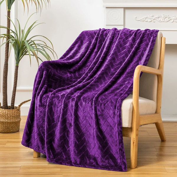 Blød plysset tæppe, Queen Size sofa tæppe, blødt og fluffy dekorativt tæppe til sofaen - hyggeligt og let, lilla, 127 x 152 cm