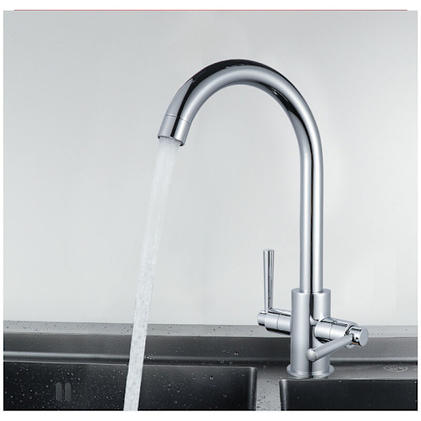 Heable Köksblandare Dubbelspaks Monobloc Svängbar Pip Krom Bänkskiva Kranar Mässing med UK Standard Kopplingar