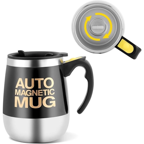 Magnetisk Rörkopp, SjälvRörande Kaffekopp, Rostfritt Stål Magnetkopp för Kaffe Te Varm Choklad Mjölk, kakao protein (svart)
