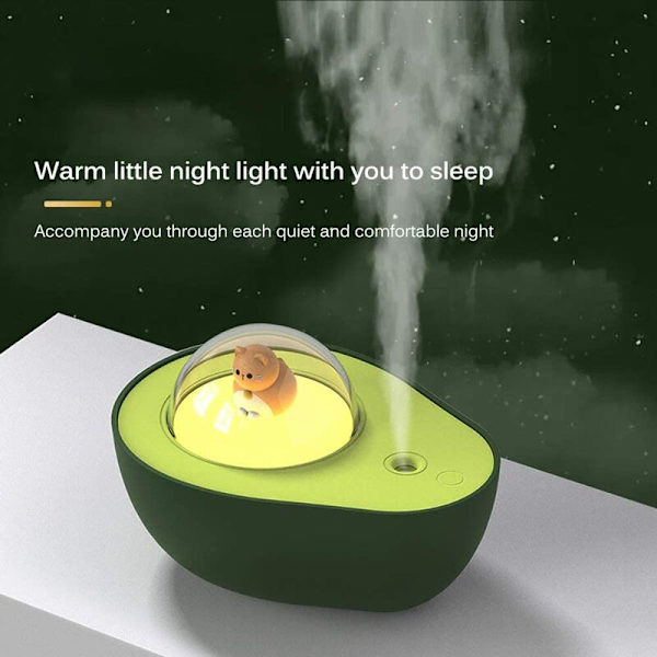 Mini Natthlumidifier, 210ml Avokado-formad Kalla Dimma Liten Tyst Atomiseringsfuktare med Söt Kattdesign för Babyrum