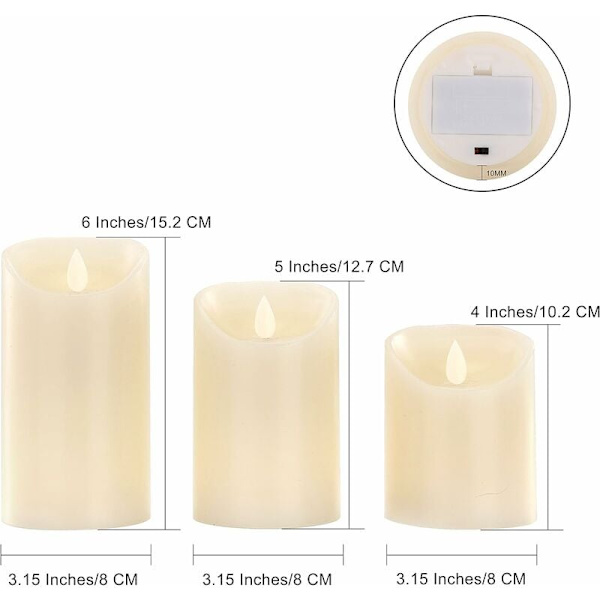 LED-ljus, 3 ljus stil 10, 12,5 och 15 cm. Med fjärrkontroll m. fjärrkontroll med 10 funktionsmenyer, 24 timmars timer-Fei Yu