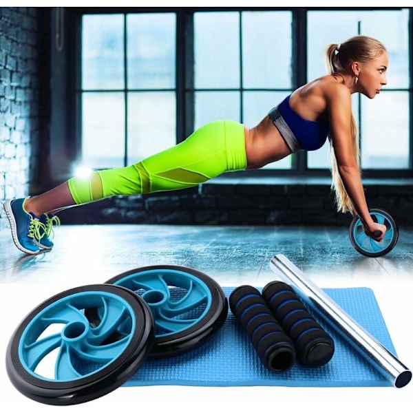 Rulle-hjul Trening, AB Hjul Treningsmaskin, Abdominal Hjul Menn, AB Rulle Hjul, Treningshjul, Treningshjul Hjemme (blå)