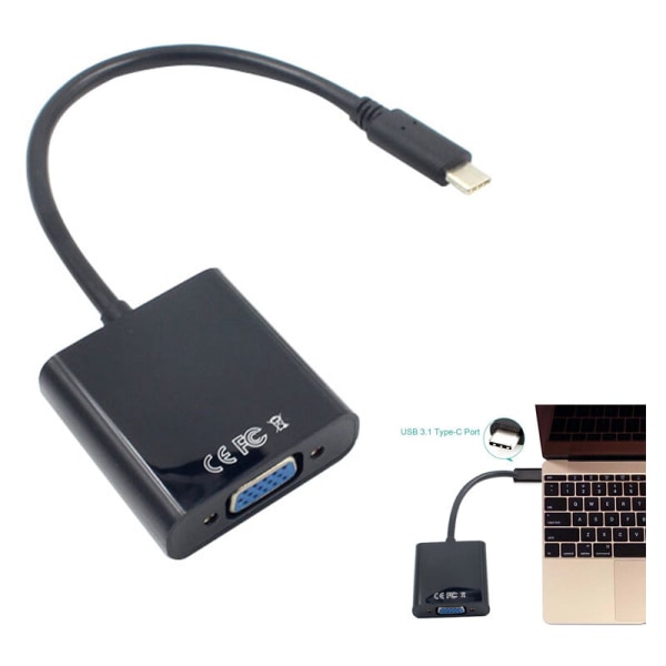 USB-C USB 3.1 Typ C till VGA Hane till VGA Adapterkabel 1080p Videoöverföringskonverter för 12 tum