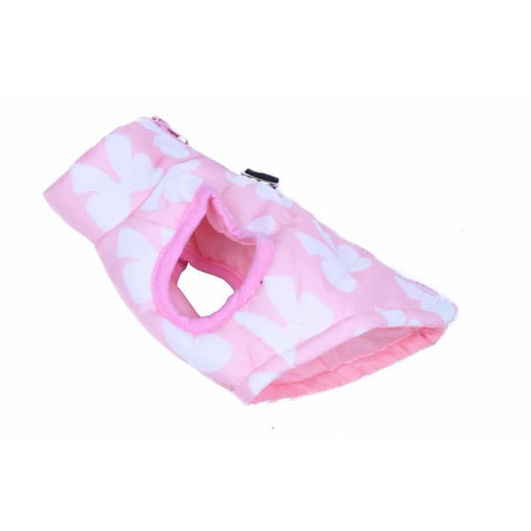 Vintervarm hundkläder väst rustning valp jacka, rosa + vit rosett L