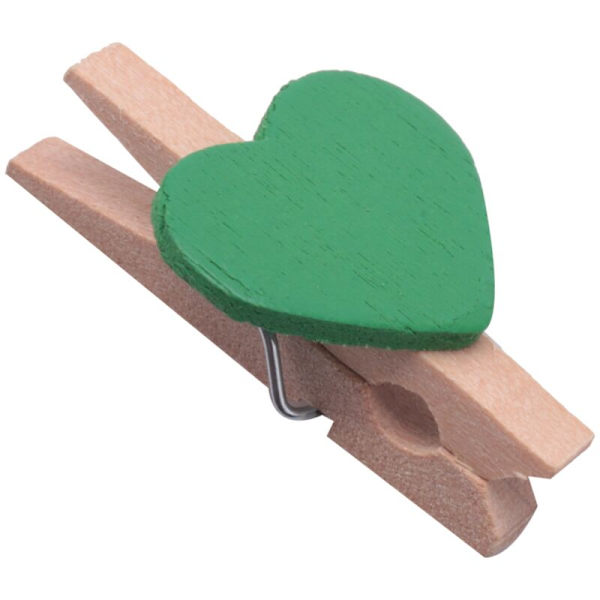 Mini Love Heart Træ Clips Besked Fotoholder Album Kort Papir Stakes Fotografi Dekor - Grøn 20 Stk