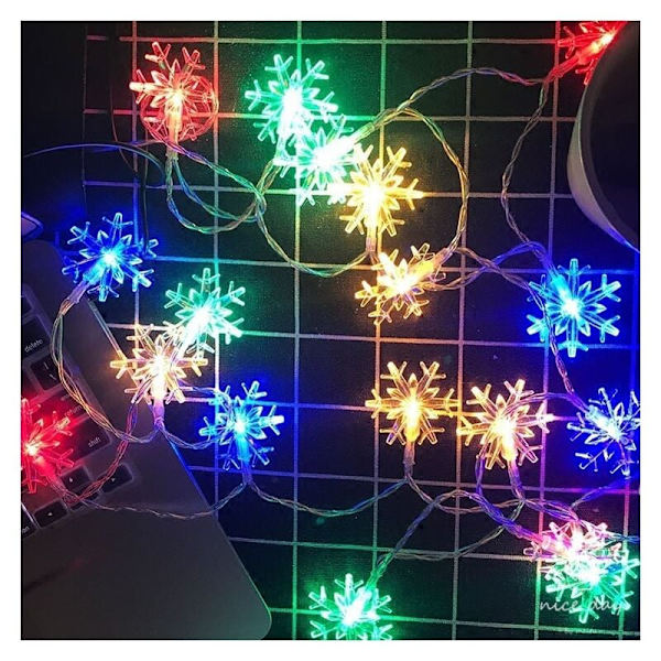 1,5 meter snöflingformade ljusslingor LED-julbelysning för hem, gardin, fest, semesterdekoration (flerfärgad, alltid på) -