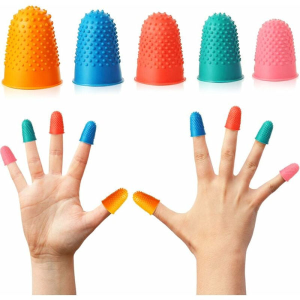 10 Gummifingerlingar Fingerskydd Tjocka Återanvändbara Fingerskydd Fingeröverdrag med Låda för Räkning av Pengar Montering Skrivande Sortering Spot i 5
