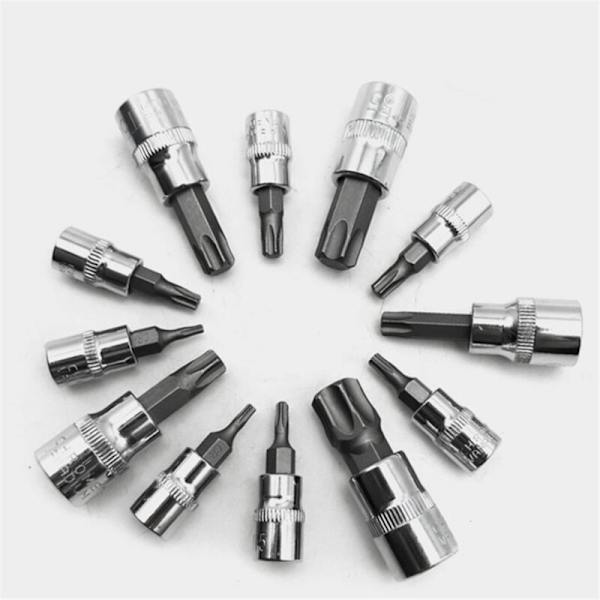 Sett med 13 Torx-hylser T8-T70 H2-H14, 1/4 tommer, 3/8 tommer og 1/2 for manuelt arbeid