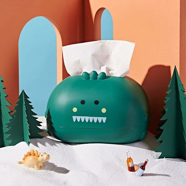 Dinosaurus-muotoinen nenäliinapaketti – Söpö sarjakuvamainen koristeellinen nenäliinapaketin pidike ja järjestäjä kylpyhuoneen peilipöydille – Pöytänenäliinapaketti