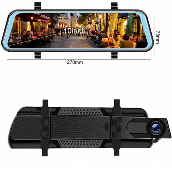 Bakkespeil & Ryggekamera med GPS, Nattsyn, G-Sensor, Loop-opptak, Parkeringshjelp og Parkmodus. Funksjoner inkluderer oppløsninger [1