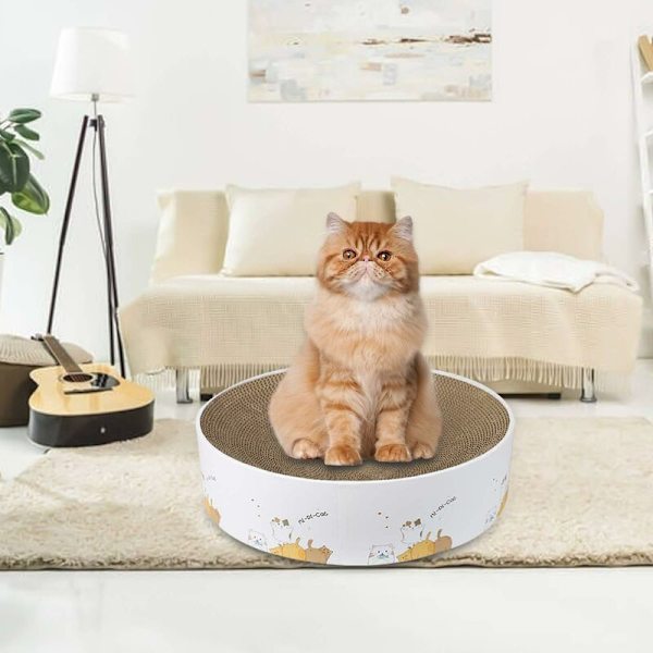 Rund kattklösbräda i kartong, klösbräda för katter, hållbar klösbräda, kattmöbel, soffskydd, W-klösbräda