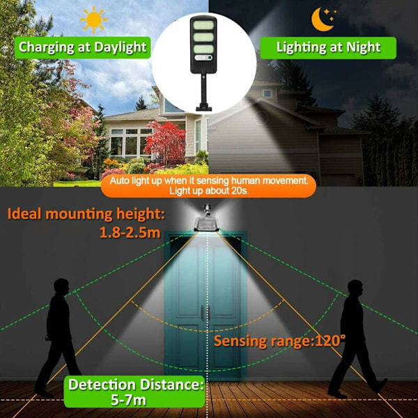 Solcellslampor för utomhus, 2-pack, 213 LED, säkerhetsbelysning med rörelsesensor, vattentät, 180° justerbar, för vägg, trädgård, gata