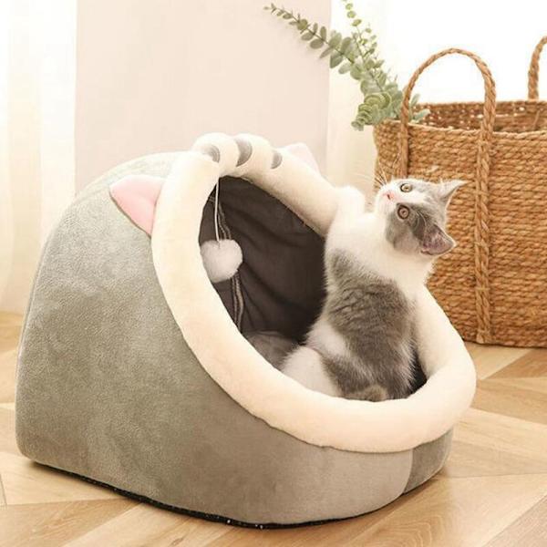 Varmt katteseng kjæledyrkurv komfortabel kattunge lounger pute katt hund matte bag for vaskbare hule senger (L)