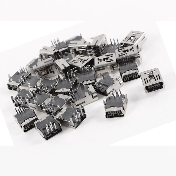 30 stk. Mini USB Type B 5-bens hun-stik DIP-stikkontakt højre vinkel