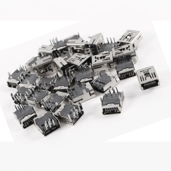 30 stk Mini USB Type B 5-pin hunnkontakt DIP-kontakt høyre vinkel