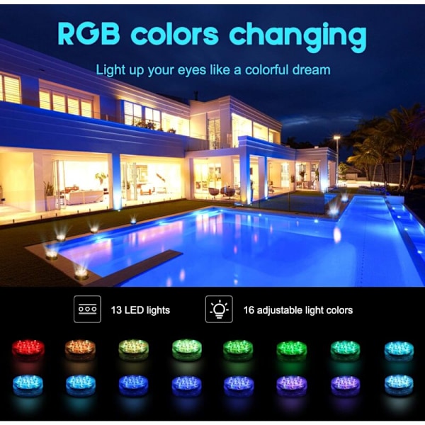 Nedsänkbara LED-lampor, 4-pack Vattentäta LED-lampor med RGB-fjärrkontroll RGB Färgväxlande Dammbelysning Dekoration för Vasbas, Simbassäng