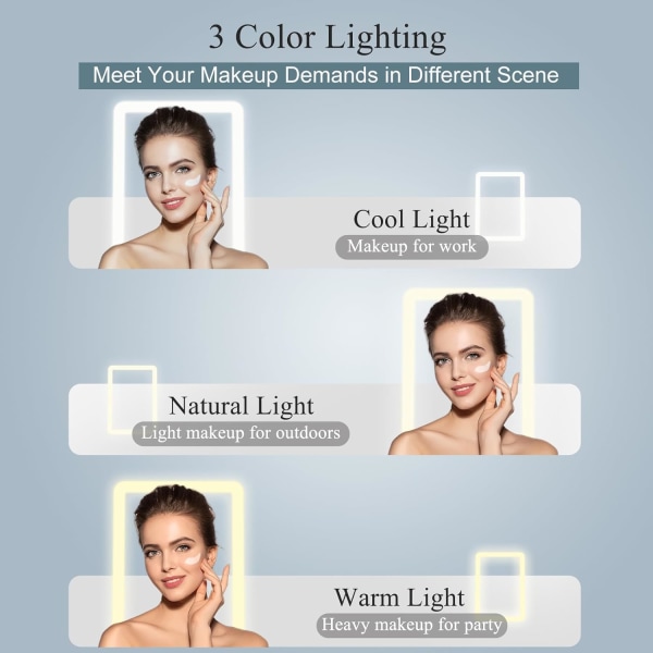 Ladattava matkameikkipeili 72 LED-valolla, kannettava valaistu meikkipeili, 3 väriä valaistus, himmennettävä kosketusnäyttö