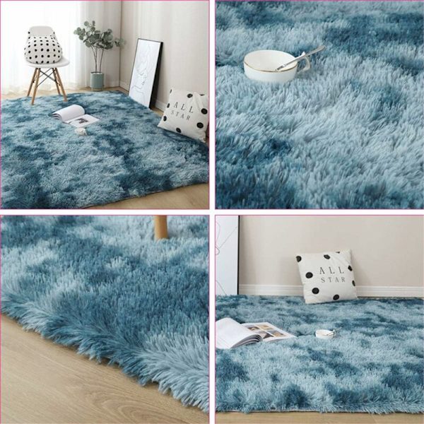 Mjuk och fluffig gradientmatta, tvättbar långhårig med halkfri botten, modern dekorativ matta för vardagsrum, sovrum, soffa (mörkblå, 60x160