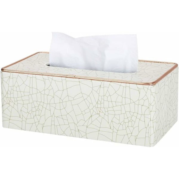 Rektangulär läder servettbox (Beige - Ice Cracks mönster)-