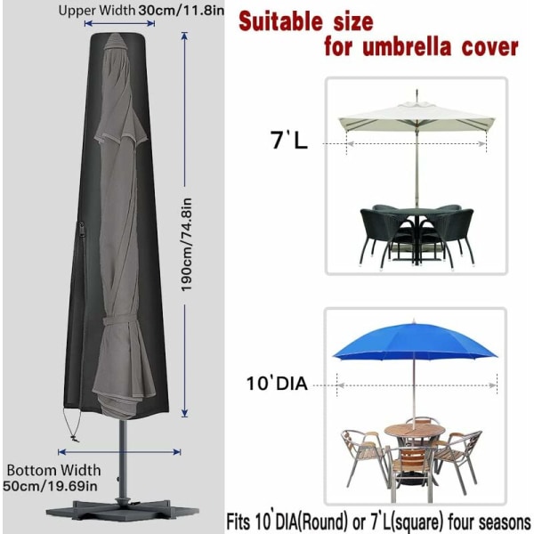 Parasolskydd, Vattentätt, Anti-UV, Robust Parasolskydd Tillverkat av 210D Oxfordtyg Parasolskydd med Dragkedja och Förvaringsväska (190 30 50c