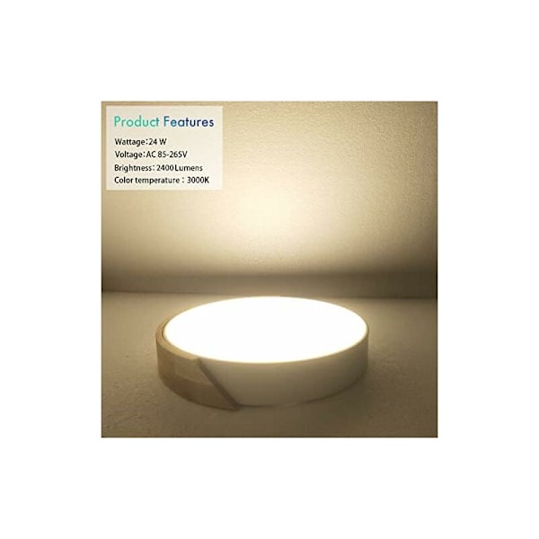 24W LED Taklampa Varmvit 3000K 1600LM, Modern Inomhus Rund Trä LED Taklampor Ø30cm för Vardagsrum Vardagsrum Kök Matrum H