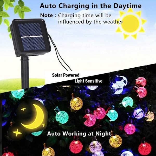 Udendørs Solcellelysstreng, 30 Smukke LED-Bobler 6,5 m - 8 Tilstande, Vandafvisende Dekoration til Udendørs, Bryllup, Hjem, Have, Terrasse, Fest (Multi)