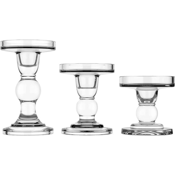Glasljusstake [3-pack], Klar Ljusstake, Kristall Ljusstake med Rund Bas, Amerikansk Stil Borddekoration Ornament för Hemfest Bröllop