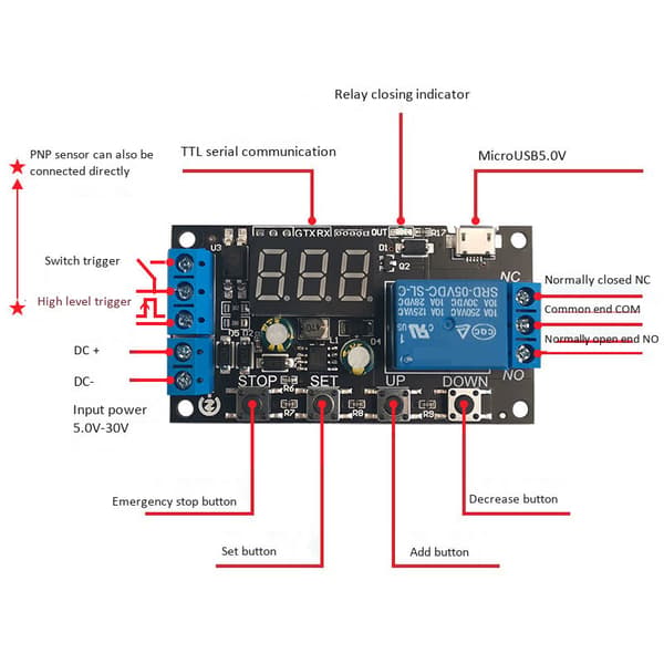 ZK-TD2 5V12V24V Digital LED-skjerm Timer Relé Bryter Modul