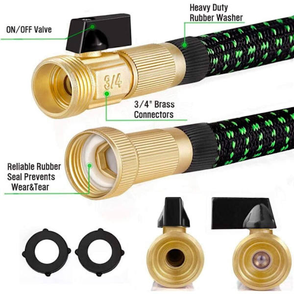 Havehose, Helt Ny 2021 Udvidbar Havehose 8m/25ft med 3/4\" Massiv Messingbeslag, Ekstra Robust Tekstil - Fleksibel Udvidbar Slange med F