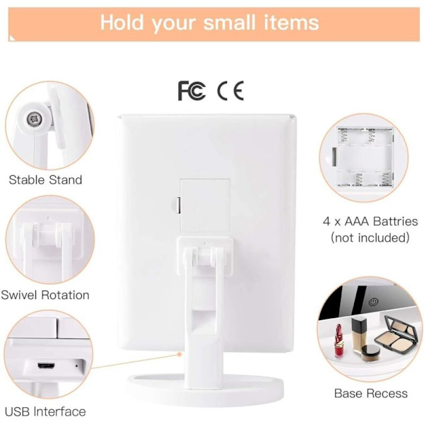 21 LED-belyst smink- och kosmetikaspegel med 1X/2X/3X förstoring, 180° justerbar LED-spegel med tryckknapp, batteri och USB-kabel, Mors Dag-present
