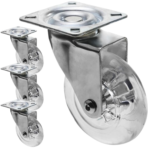Industriell design svängbar rull i polyuretan och transparent PVC utan broms 75 mm (set om 4)