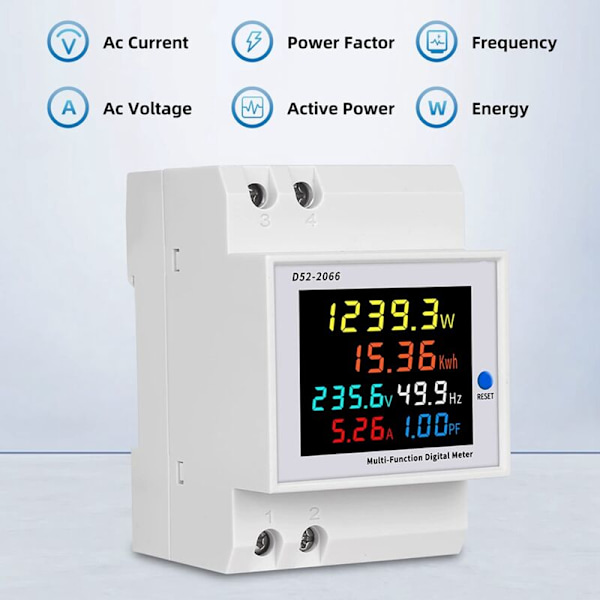 Digital enfas AC 40-300V 100A Din-skena 6 i 1 Voltmeter Ammeter Watt Kwh Frekvensmätare 110V (Inbyggd CT)