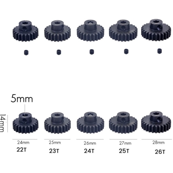 M1 5mm 11T Musta Teräsmetalli Pinion Moottorin Hammaspyörä 1/10 Rc Malliautoon