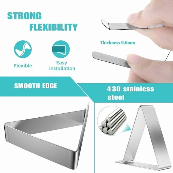 Dudug clips til duge, 12 stk. store 8 x 7 cm rustfrit stål dudug clips til fester, udendørs havebord, til bordtykkelse på 2,5 til 6,5 cm, sølv